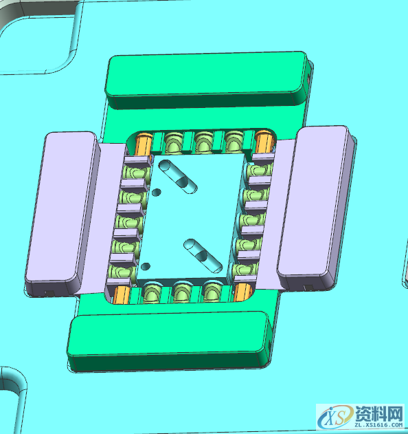 四面贯孔为了防止滑块抽芯产生尖角，所以采用四面斜顶抽芯 ...,四面贯孔为了防止滑块抽芯产生尖角，所以采用四面斜顶抽芯,模具,样式,模架,采用,第4张